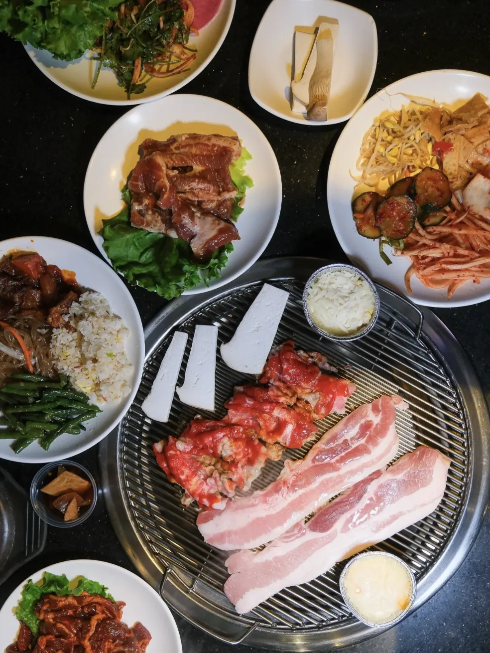 Full Korean BBQ table spread